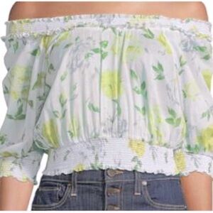 Cinq a Sept Heidi cream yellow floral off the shoulder Cotton crop top sz small